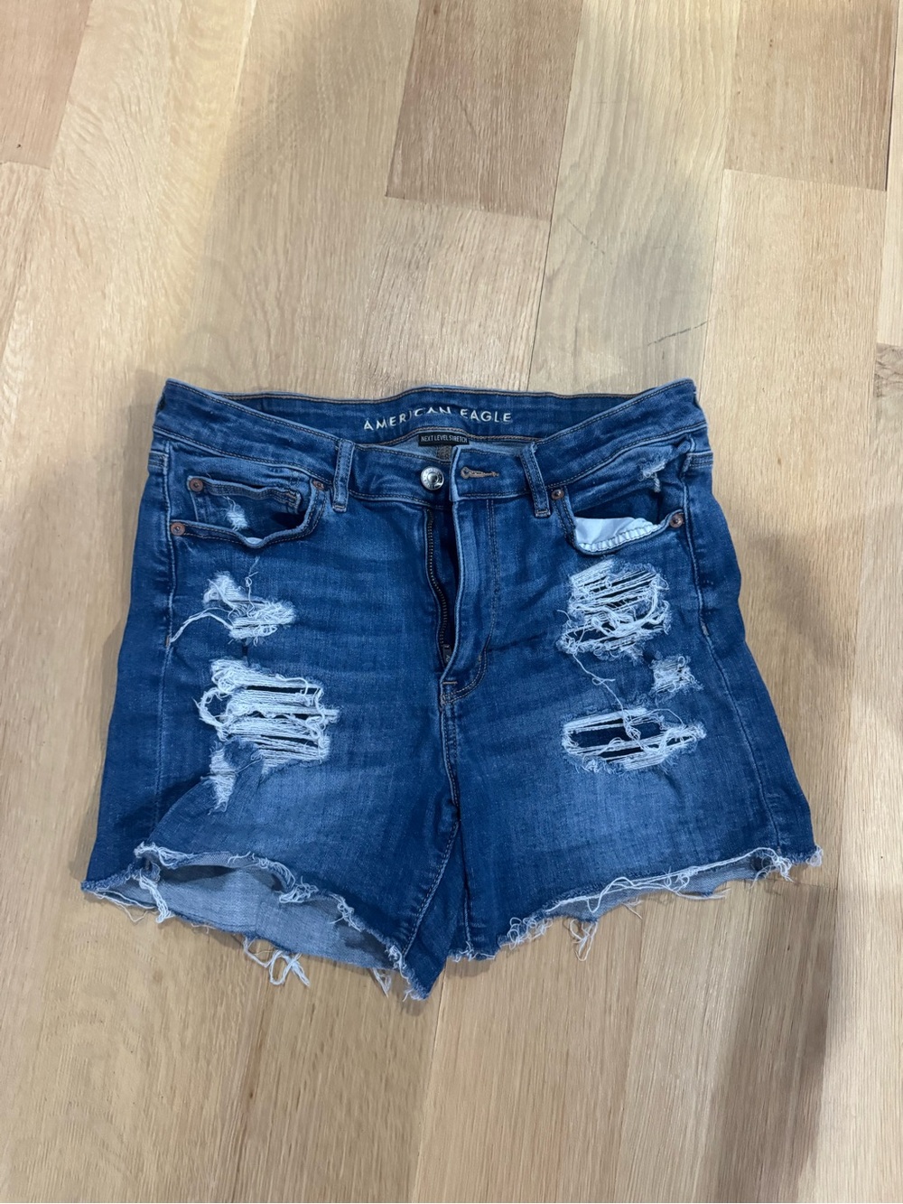 American Eagle Outfitters Dark Blue Distressed Denim Jean Shorts